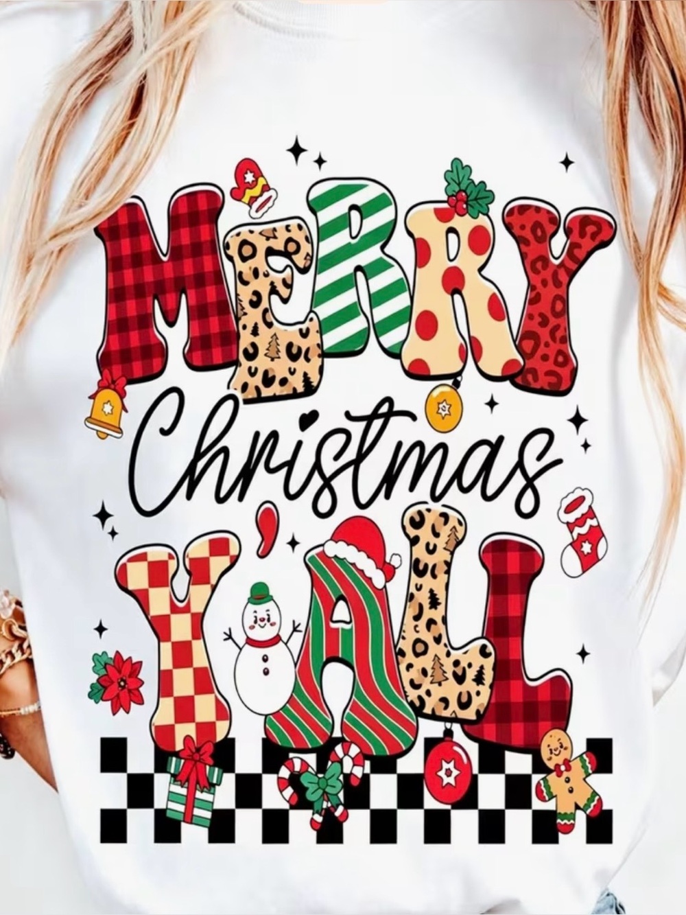 Merry Christmas Y'All Holiday Graphic Sweatshirt - White - Size Medium